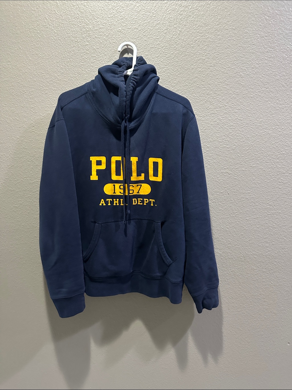 Polo By Ralph Lauren Navy Pullover Hoodie With Yellow Polo Graphic